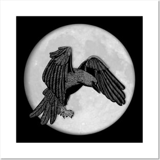 Flying Raven Crow - Full Moon Silhouette 1 Posters and Art